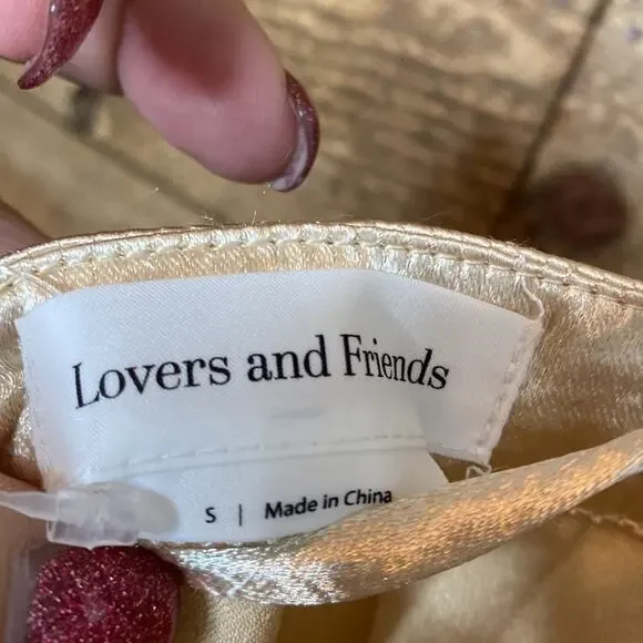 Lovers And Friends Revolve Britt Jumpsuit Champagne Lace Up Size Small NWT - Picture 9 of 10